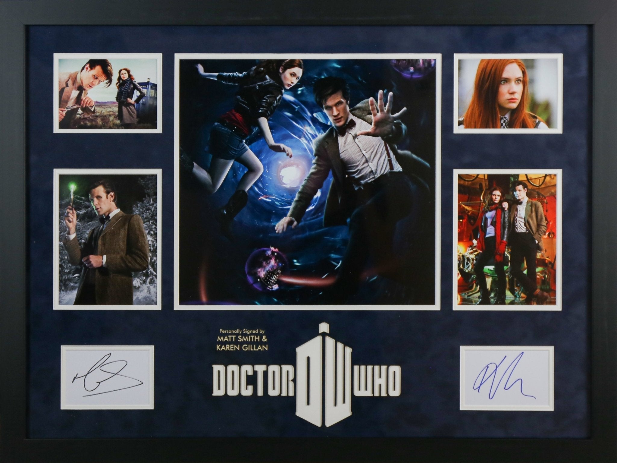 Matt Smith and Karen Gillan Signed Doctor Who Whitecard Framed Display - Memorabilia Framers Shop